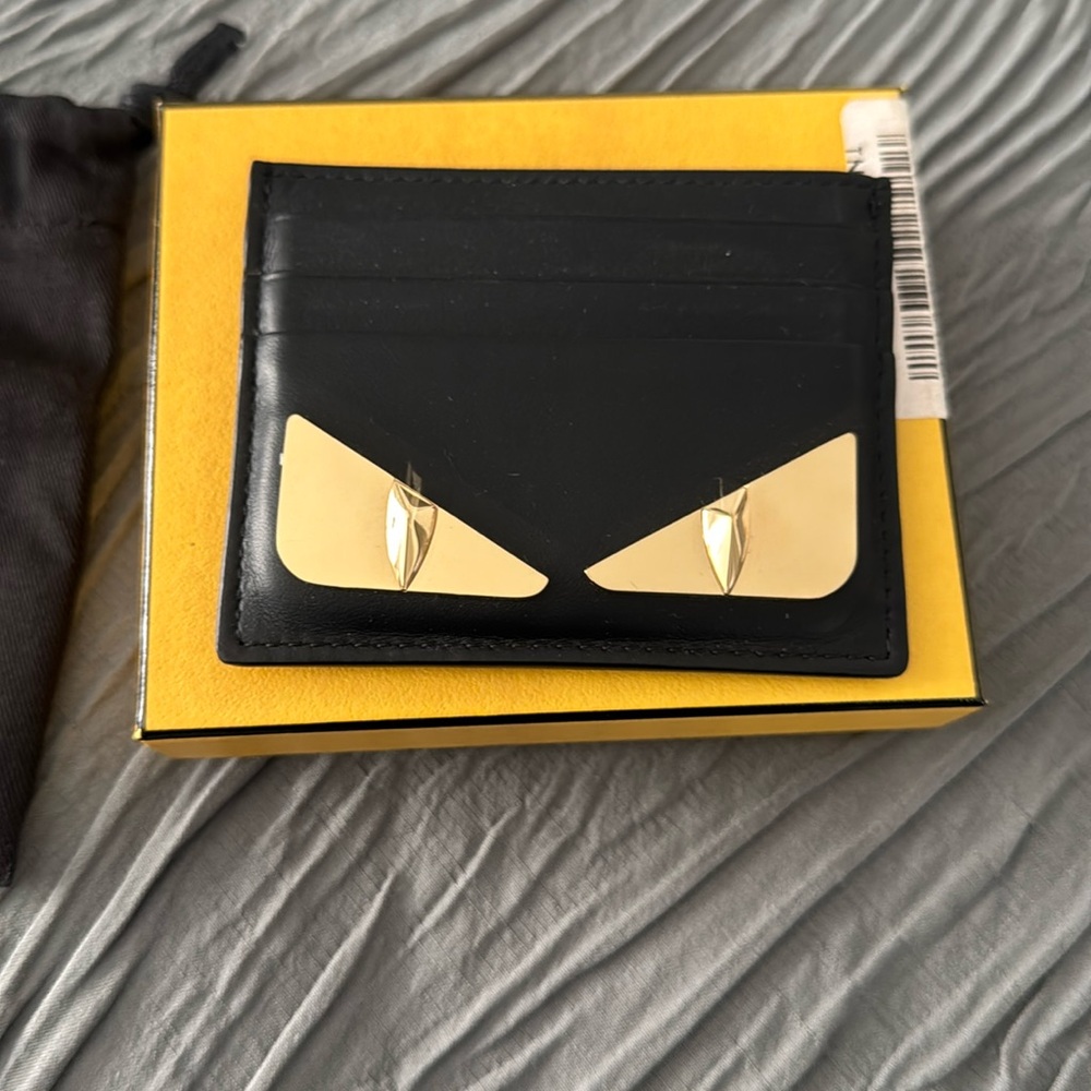 FENDI VITELLO LIBERTY LUCIDO METAL MONSTER EYES CARD HOLDER